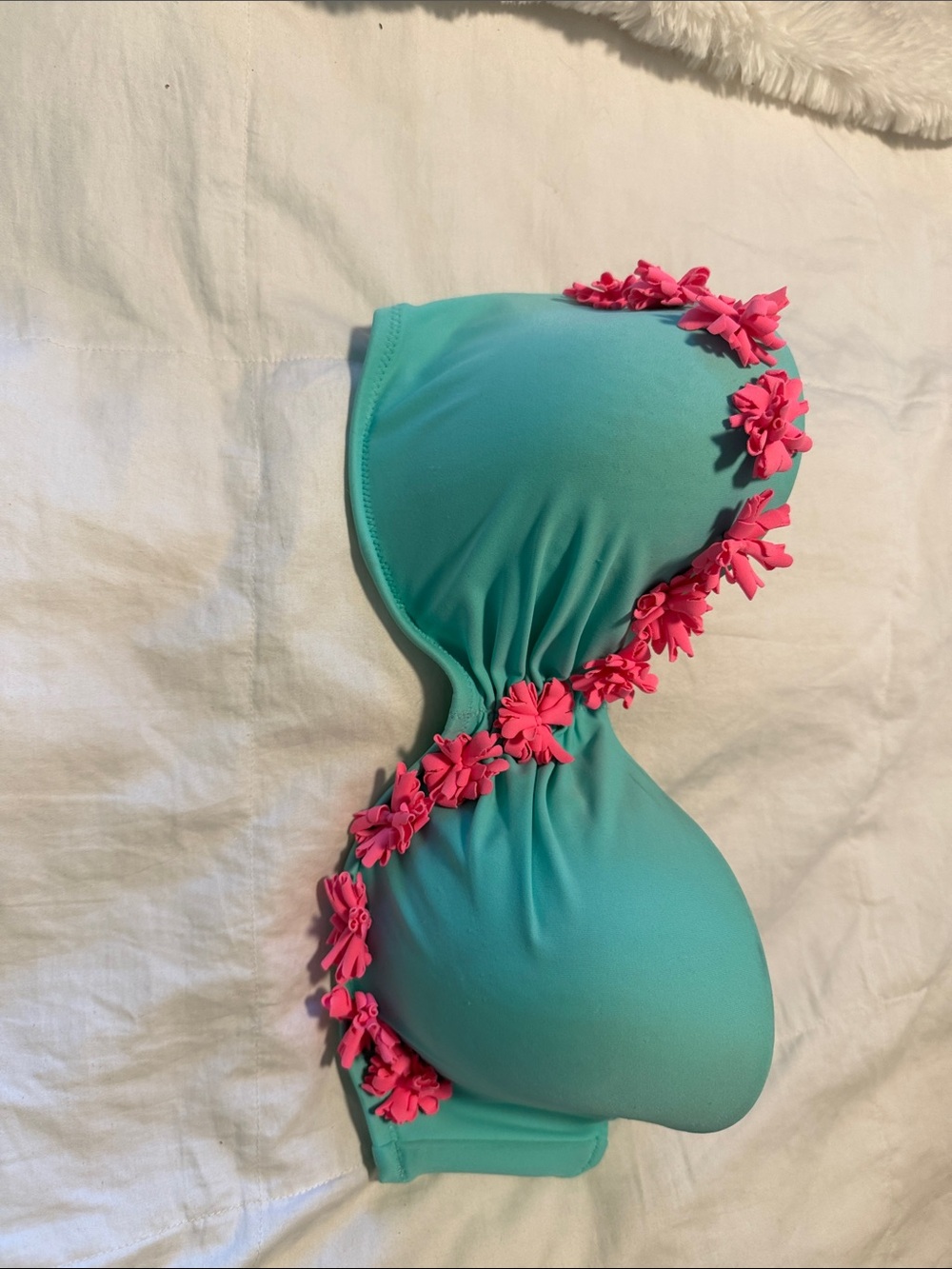 Victoria's Secret Turquoise and Hot Pink Floral Bandeau Bikini Top